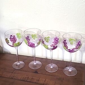 Handpainted Grape Wine Goblets, Set of 4